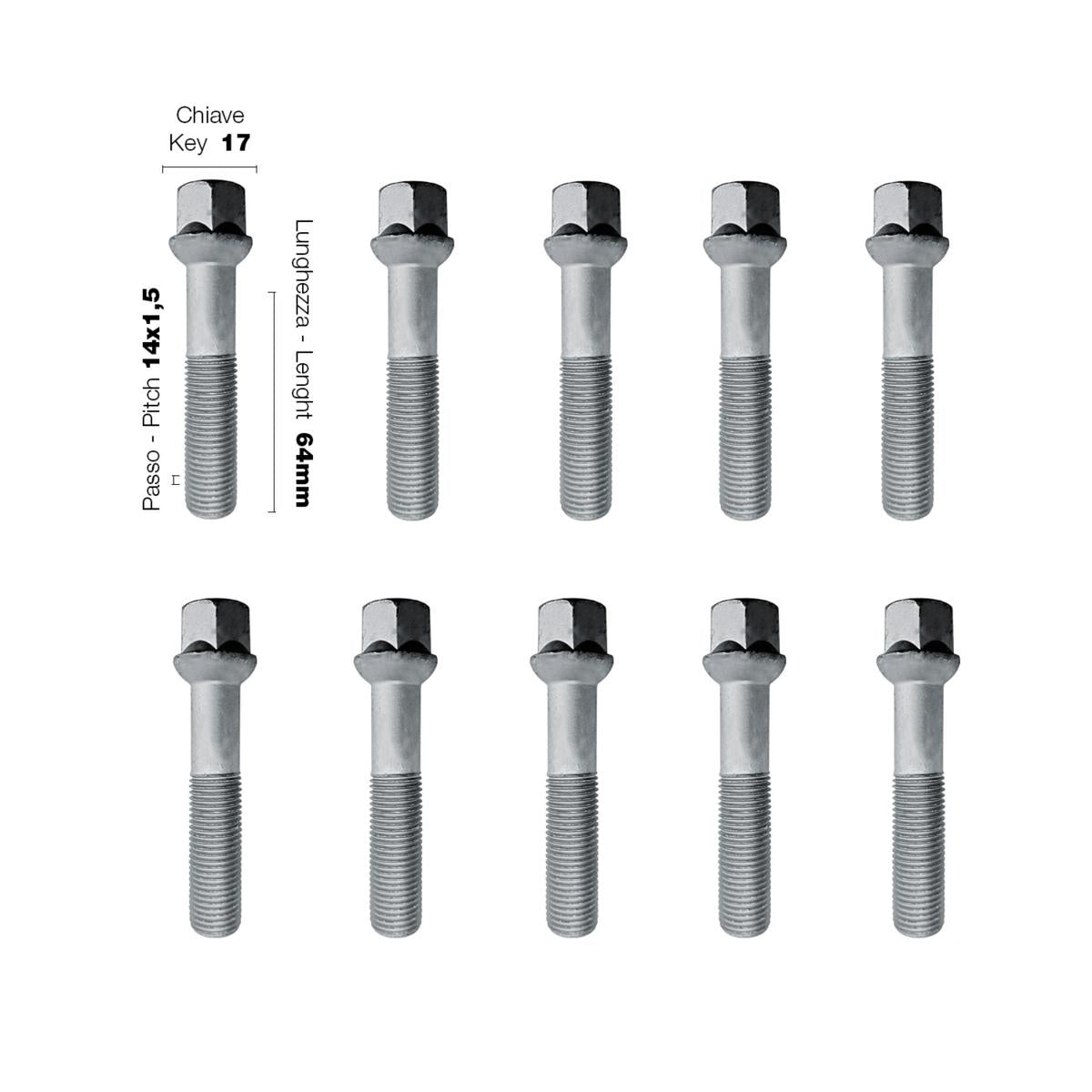 10 pernos ch.17 14x1.5 l.64mm esféricos-ICCTUNING