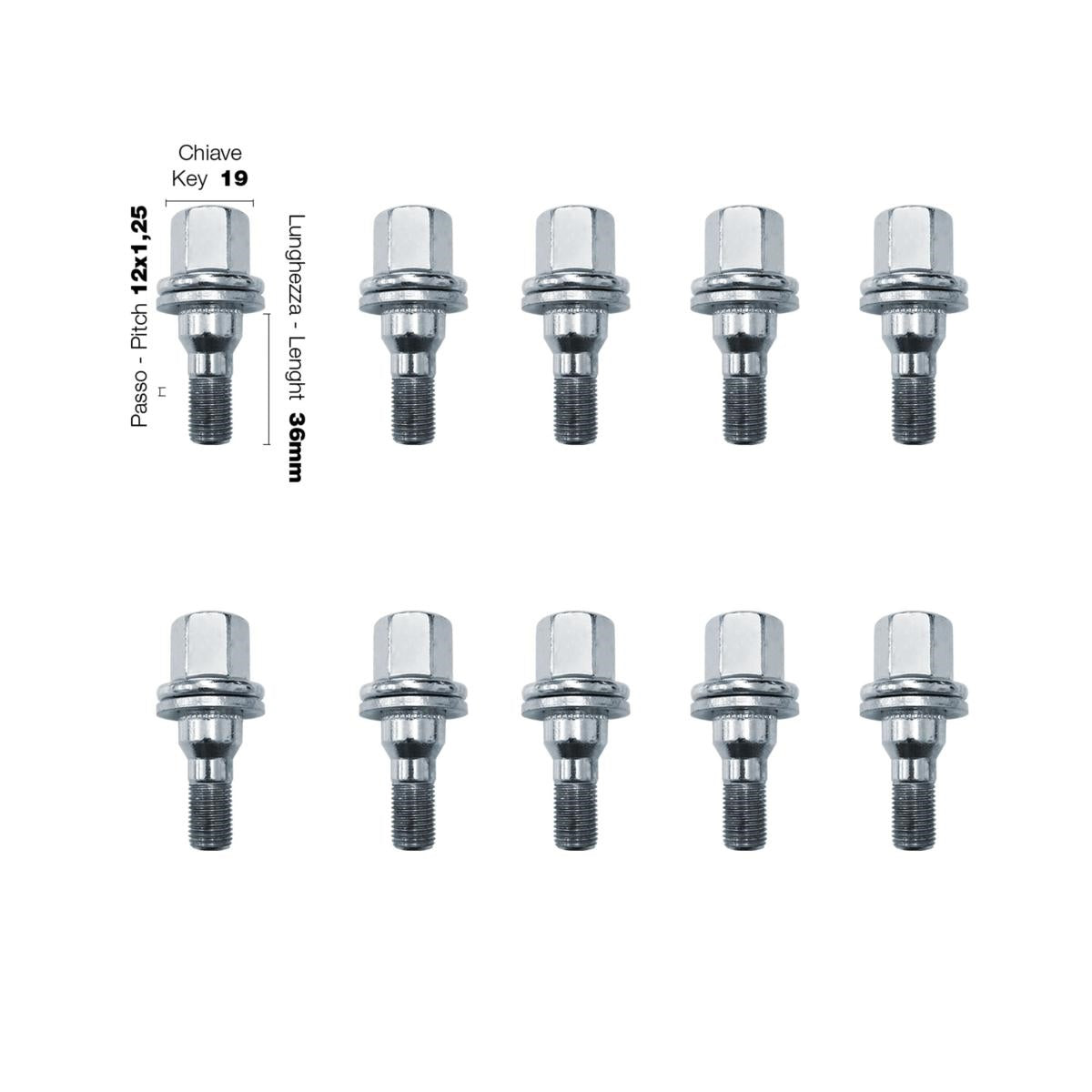 10 tornillos de cabeza plana de 19 12 x 1,25 mm y 36 mm de largo.-ICCTUNING
