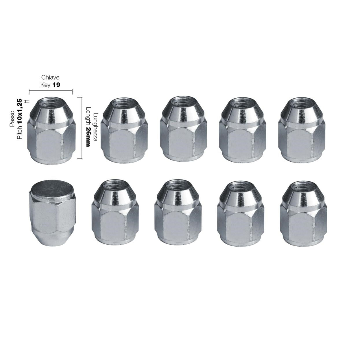 10 tuercas c.19 10X1.25 l.26mm-ICCTUNING