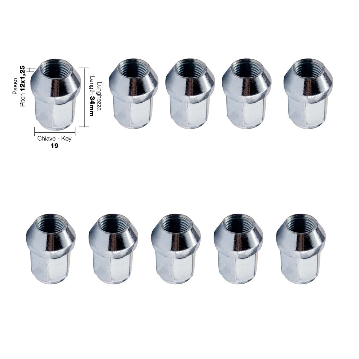 10 tuercas cerradas ch.19 12X1.25 l.34mm-ICCTUNING
