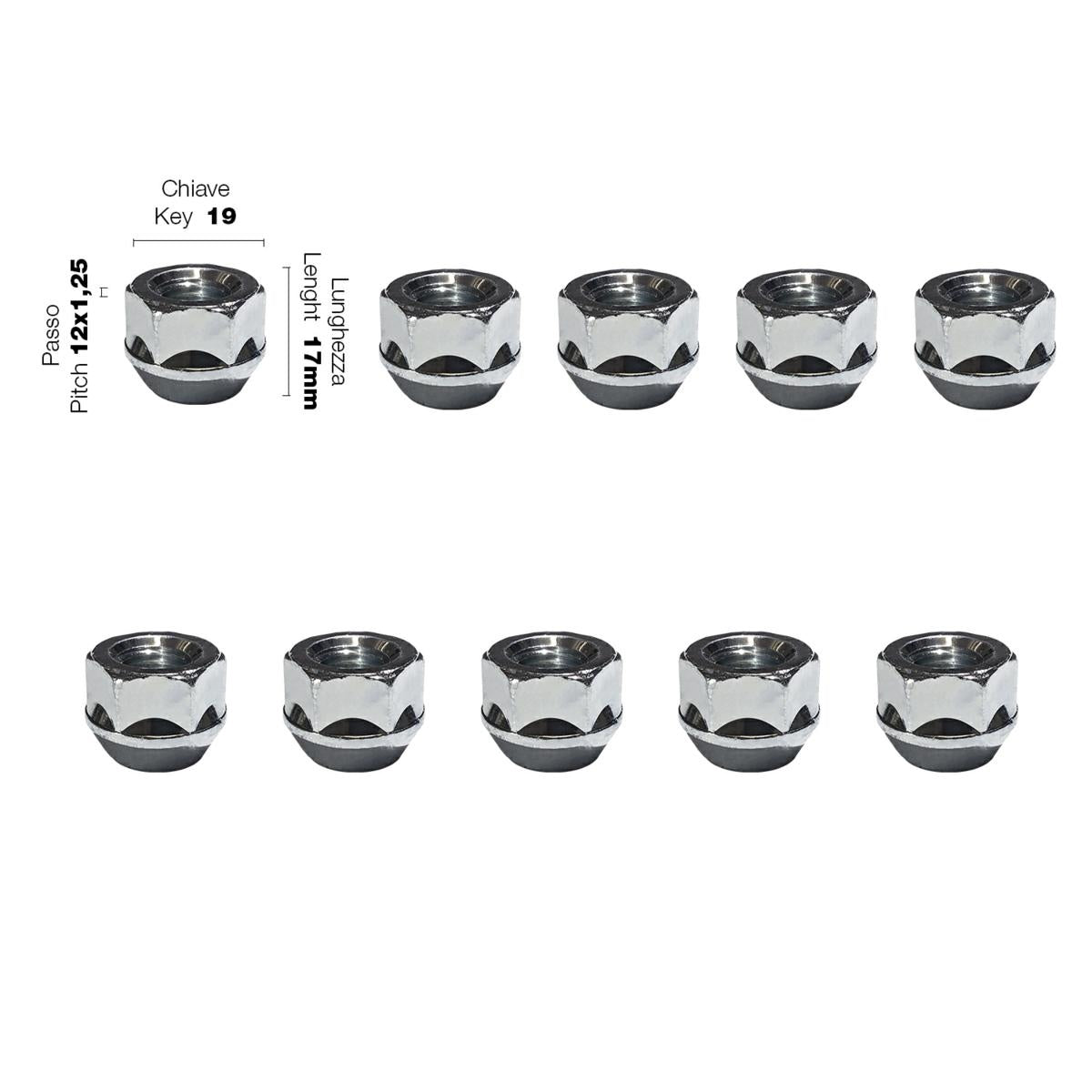 10 tuercas ch.19 12x1,25 l.17mm-ICCTUNING