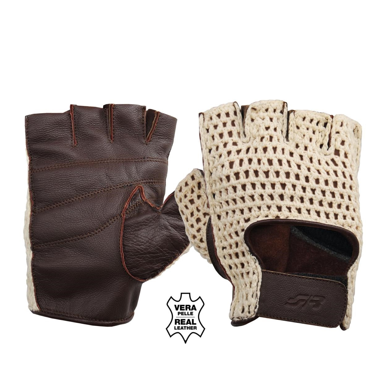 Guantes sin dedos de malla marrón vintage talla XL-ICCTUNING