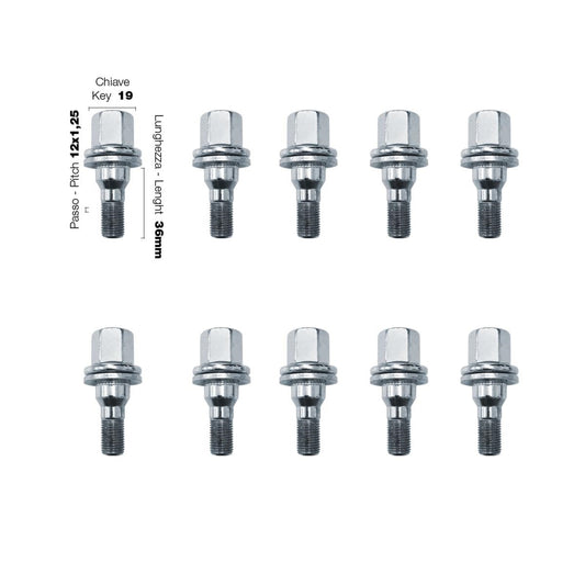 10 tornillos de cabeza plana de 19 12 x 1,25 mm y 36 mm de largo.-ICCTUNING