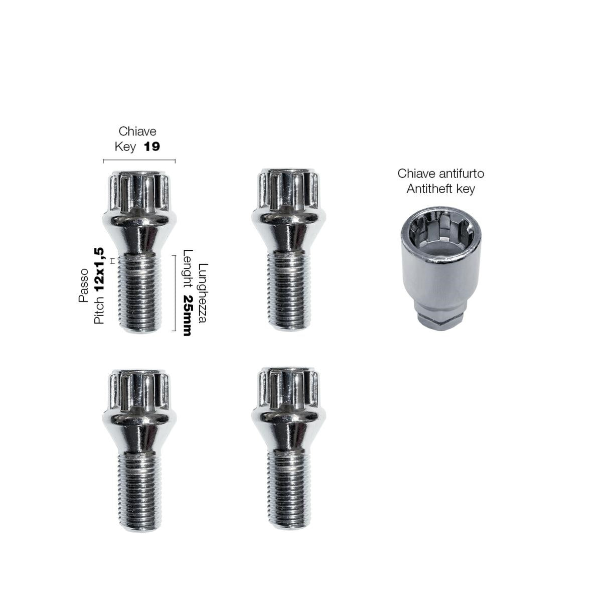 4 pernos antirrobo ch.17/19 12X1.5 l.25mm-ICCTUNING