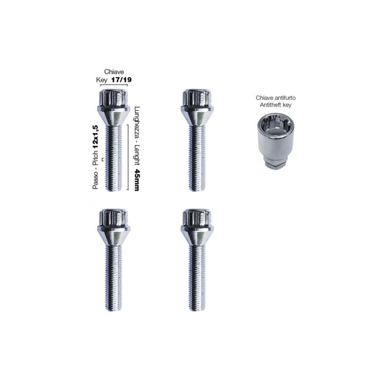 4 pernos antirrobo ch.17/19 12X1.5 l.45mm-ICCTUNING
