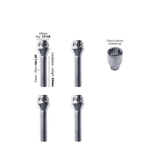 4 pernos antirrobo ch.17/19 12X1.25 l.50mm-ICCTUNING