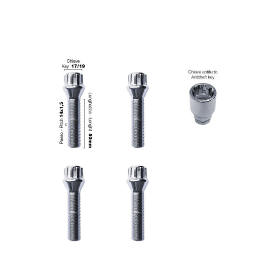 4 pernos antirrobo ch.17/19 14X1.5 l.50mm-ICCTUNING