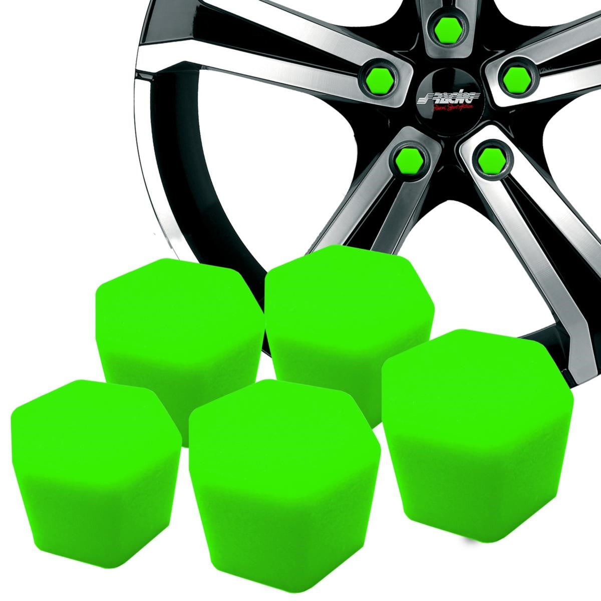 Tapas para pernos de llave de salida de 19 mm de color verde suave y plateado-ICCTUNING