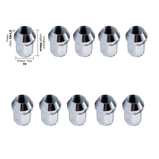 10 tuercas cerradas ch.19 12X1.5 l.34mm-ICCTUNING