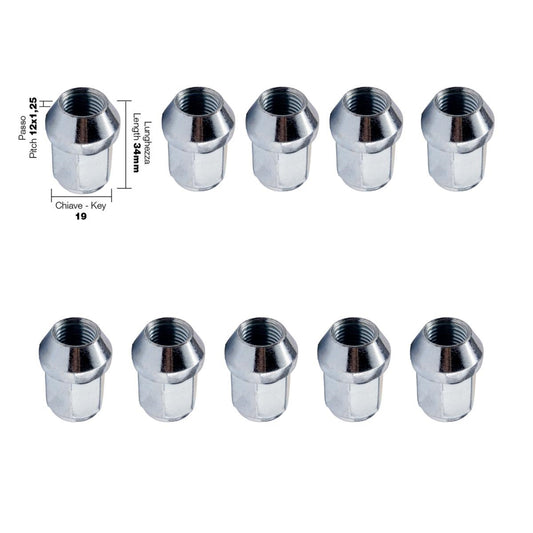 10 tuercas cerradas ch.19 12X1.25 l.34mm-ICCTUNING