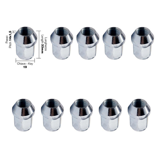 10 tuercas cerradas ch.19 14X1.5 l.33mm-ICCTUNING