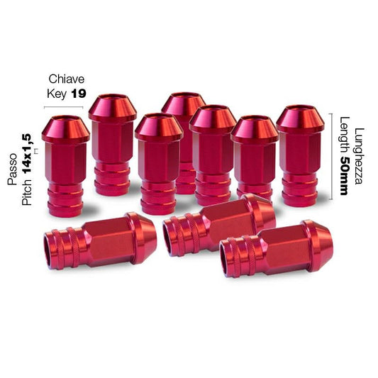 10 tuercas de ergal rojas llave 19 14x1,5 L.50 mm-ICCTUNING