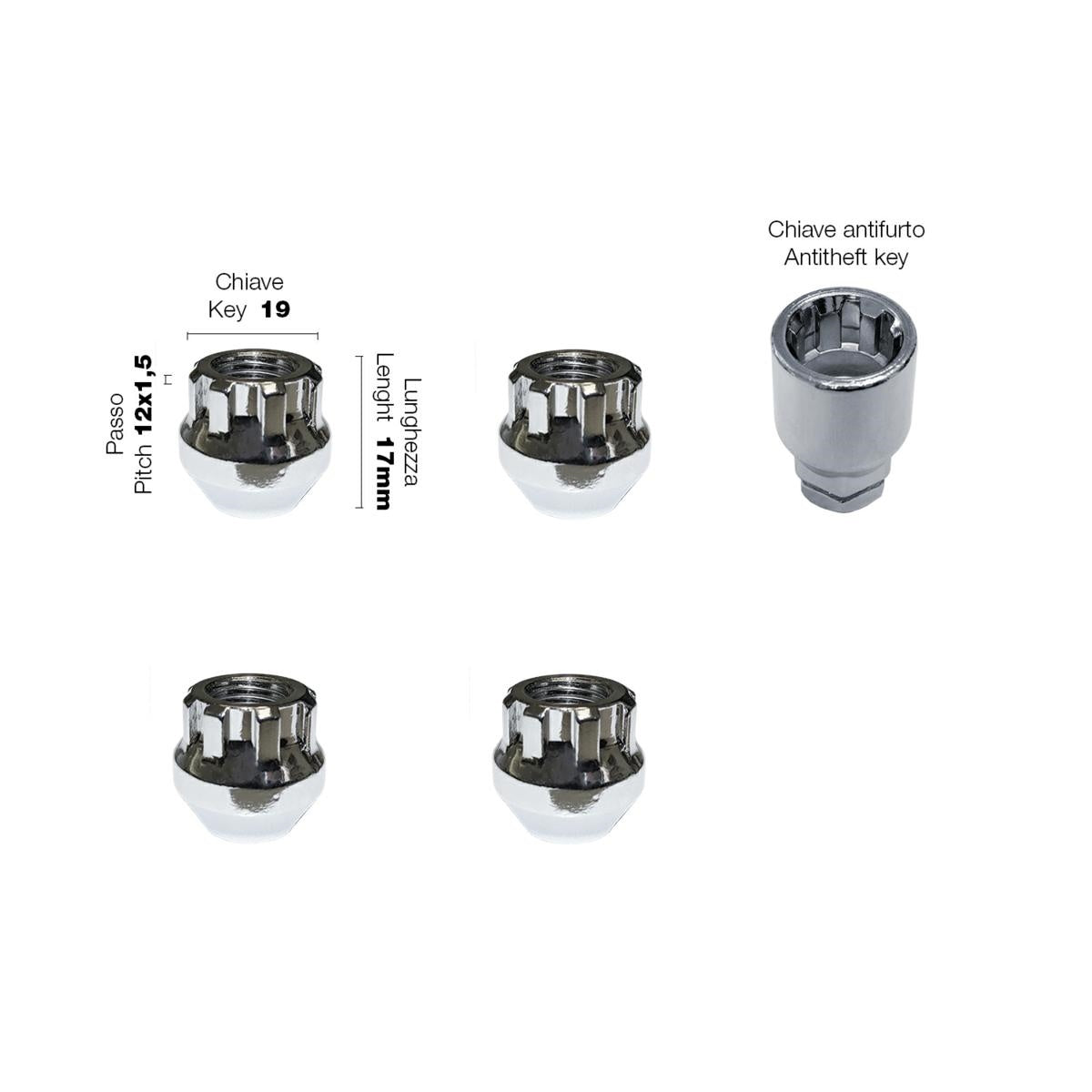 4 tuercas antirrobo ch.19 12x1,5 l.17mm-ICCTUNING