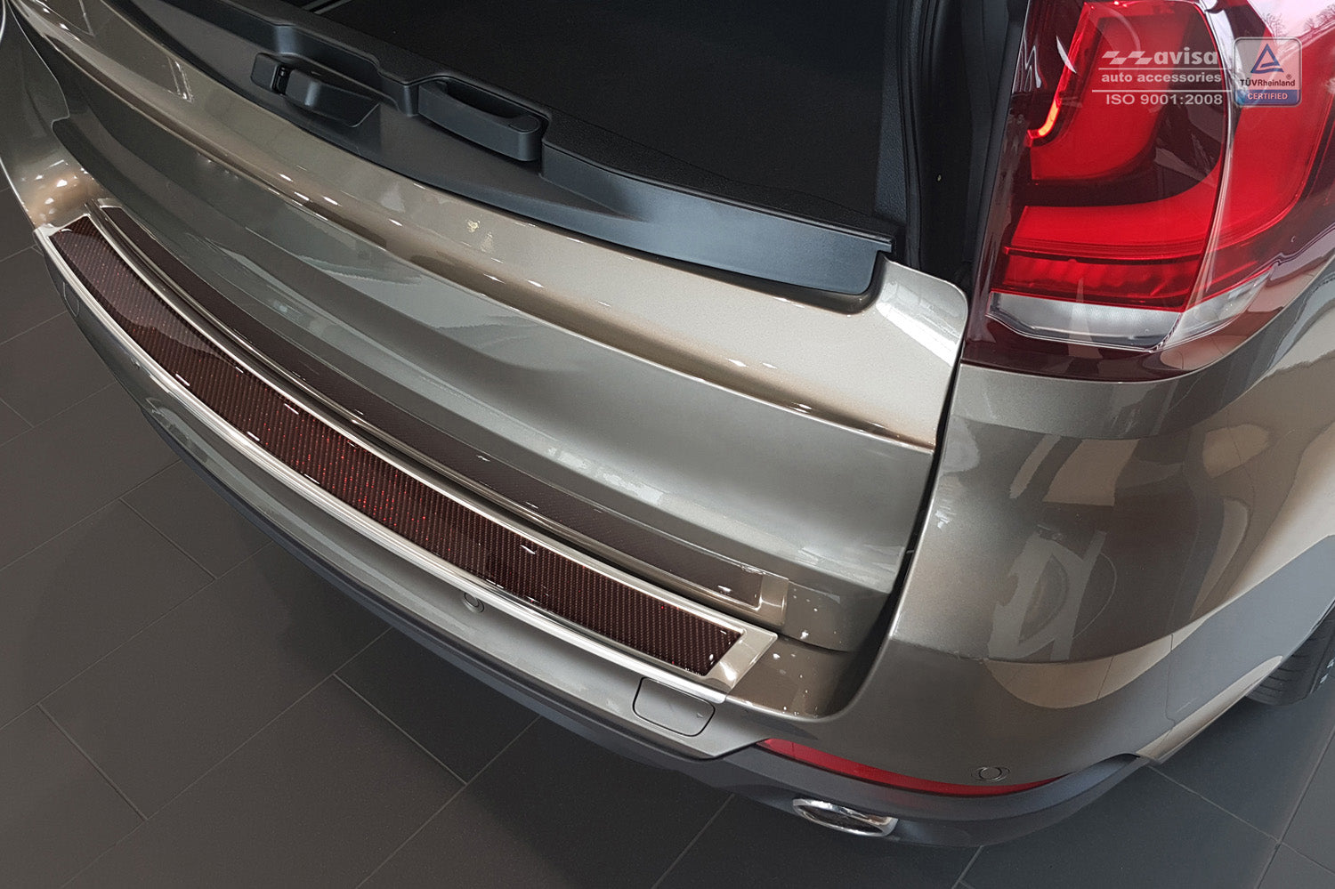 protector de parachoques trasero BMW X5 F15 espejo acero, rojo fibra de carbono