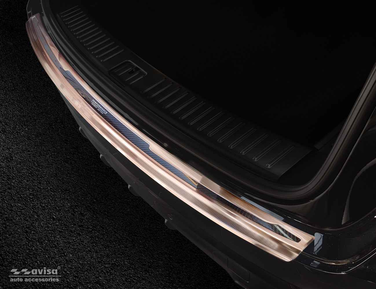 protector de parachoques trasero PORSCHE CAYENNE cobre cepillado, cobre fibra de carbono