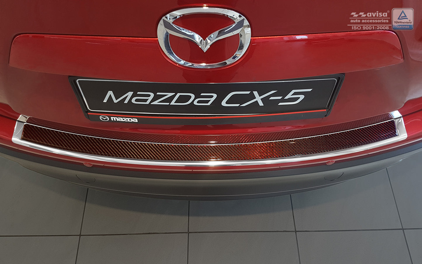 protector de parachoques trasero MAZDA CX-5 miror acero, rojo&negro fibra de carbono