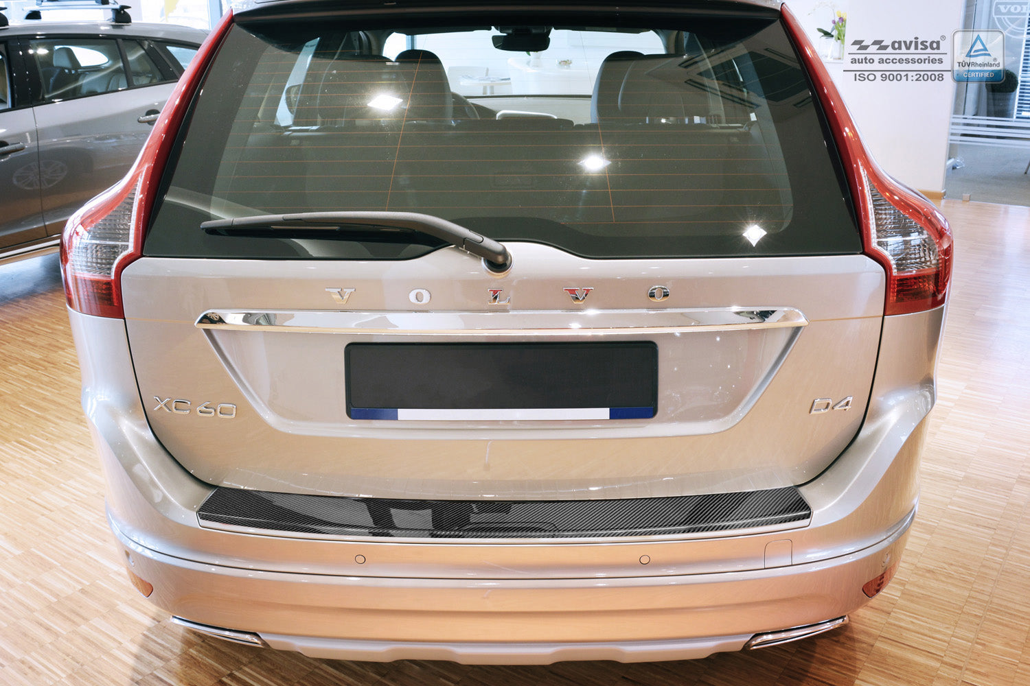 protector de parachoques trasero VOLVO XC60 negro 2013-17 fribra de carbono 3D