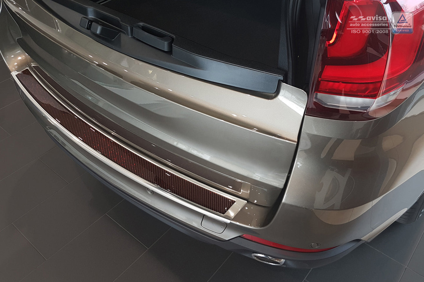 protector de parachoques trasero BMW X5 F15 espejo acero, rojo fibra de carbono