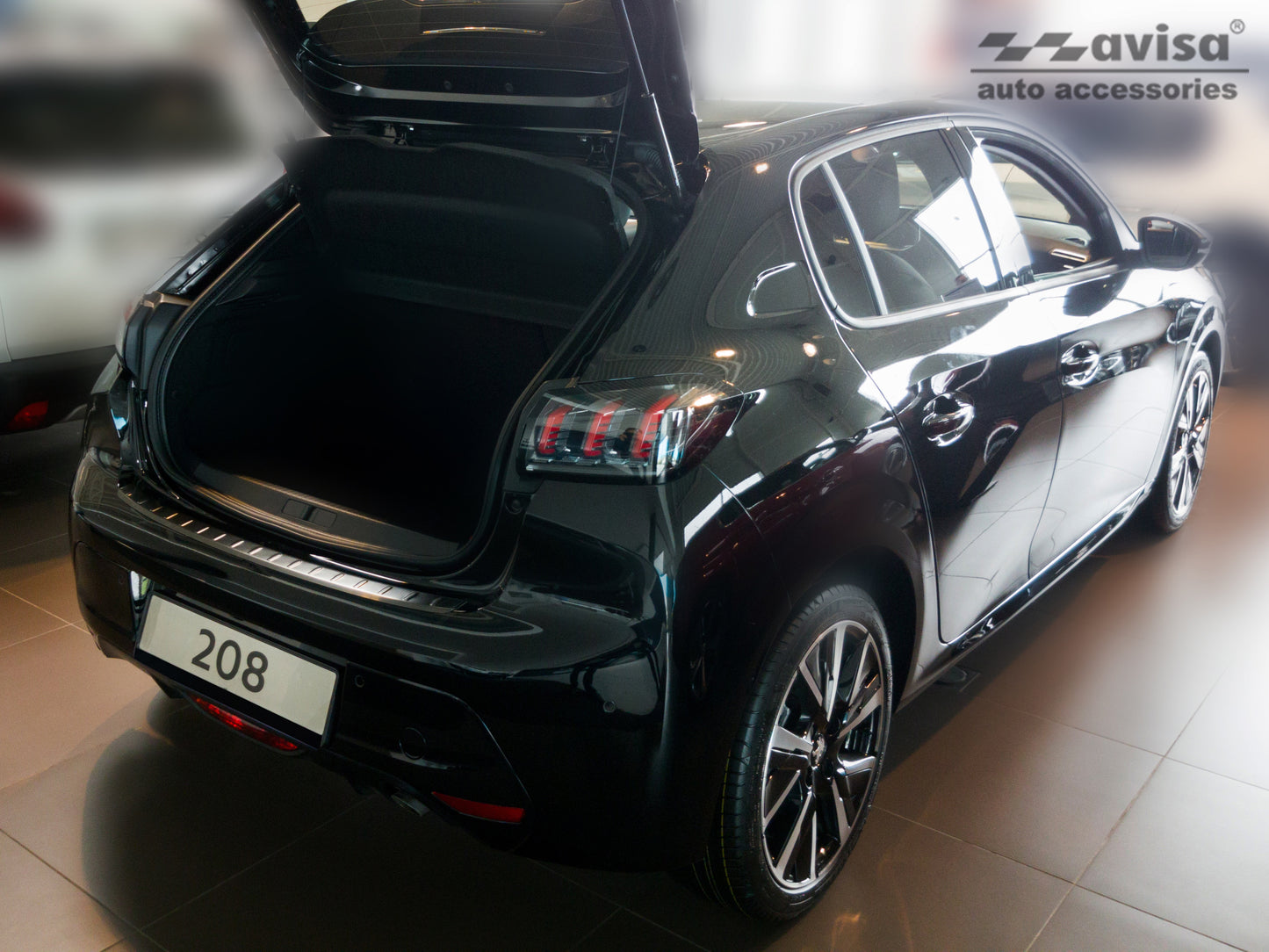 protector de parachoques trasero PEUGEOT 208 hatchback negro