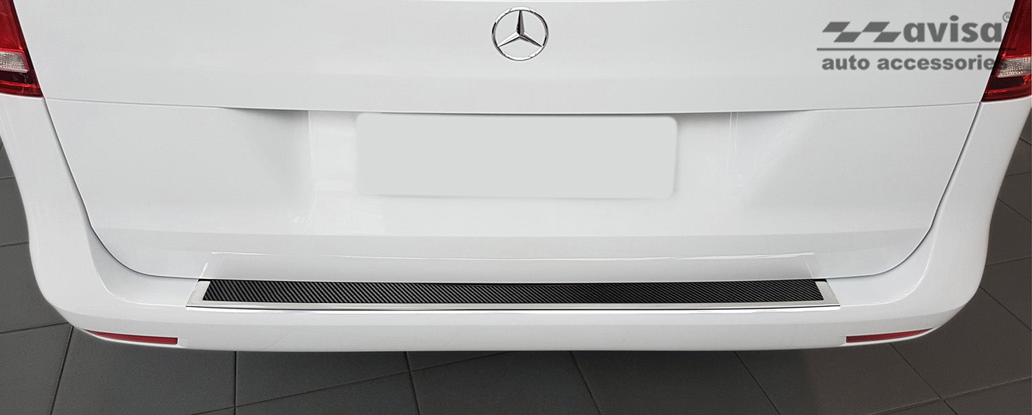 protector de parachoques trasero MERCEDES CLASE V W447 espejo acero, negro fibra de carbono