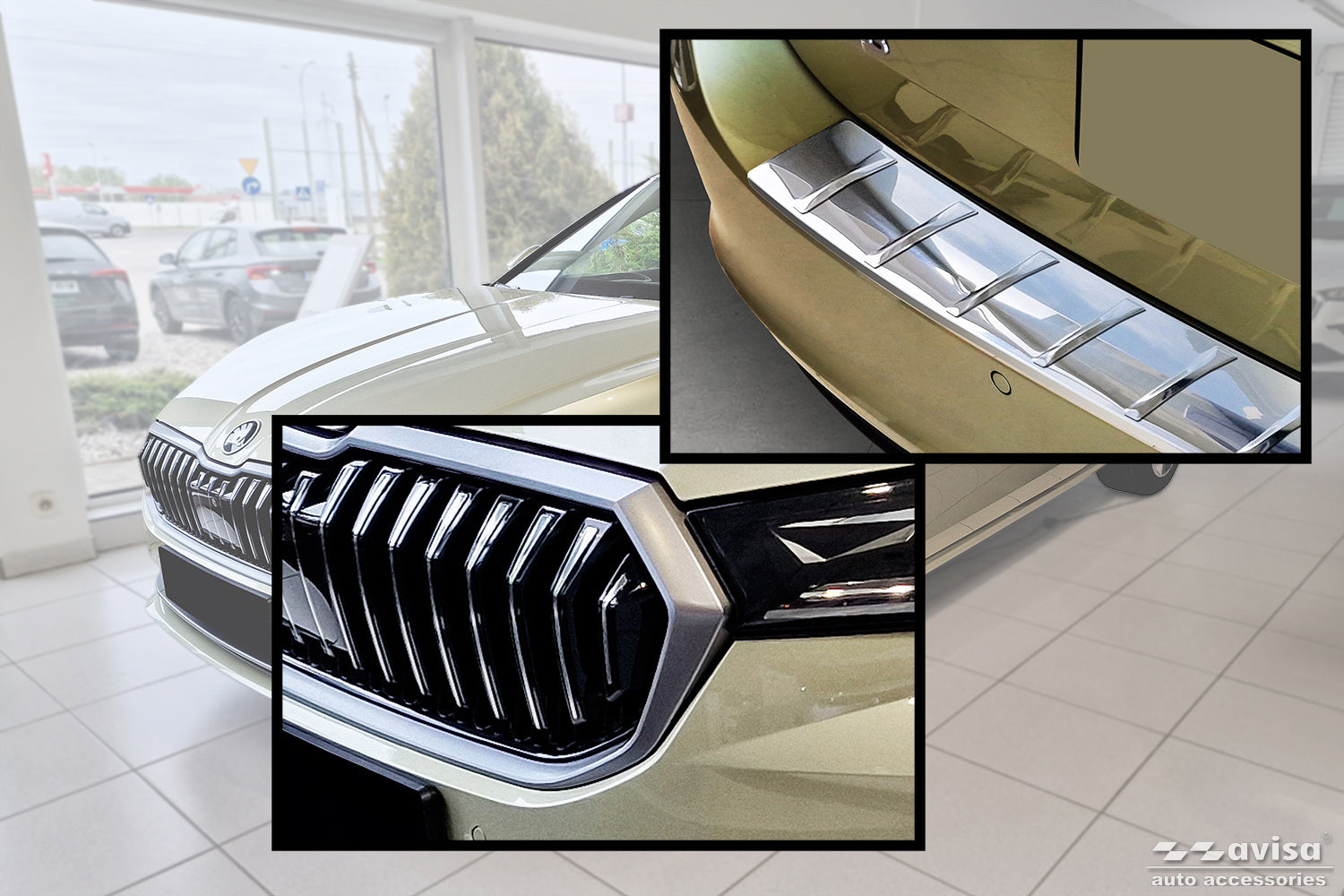 protector de parachoques trasero SKODA SUPERB COMBI plata satinado 2024+