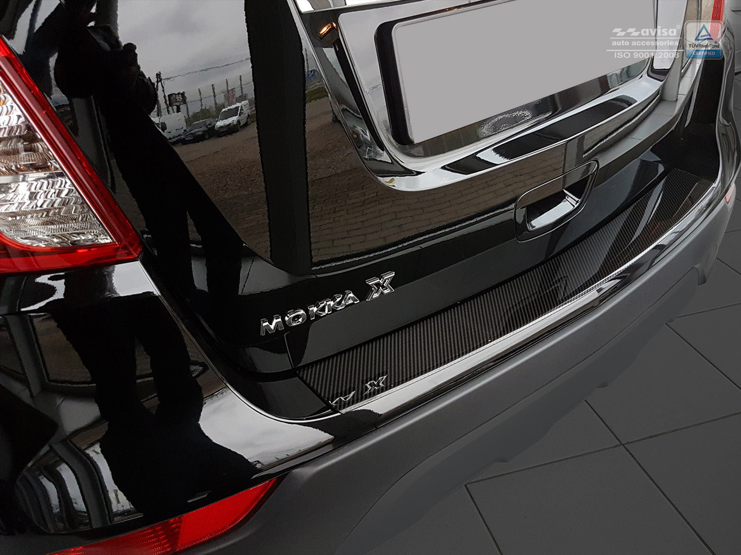 protector de parachoques trasero OPEL MOKKA X negro fibra de carbono