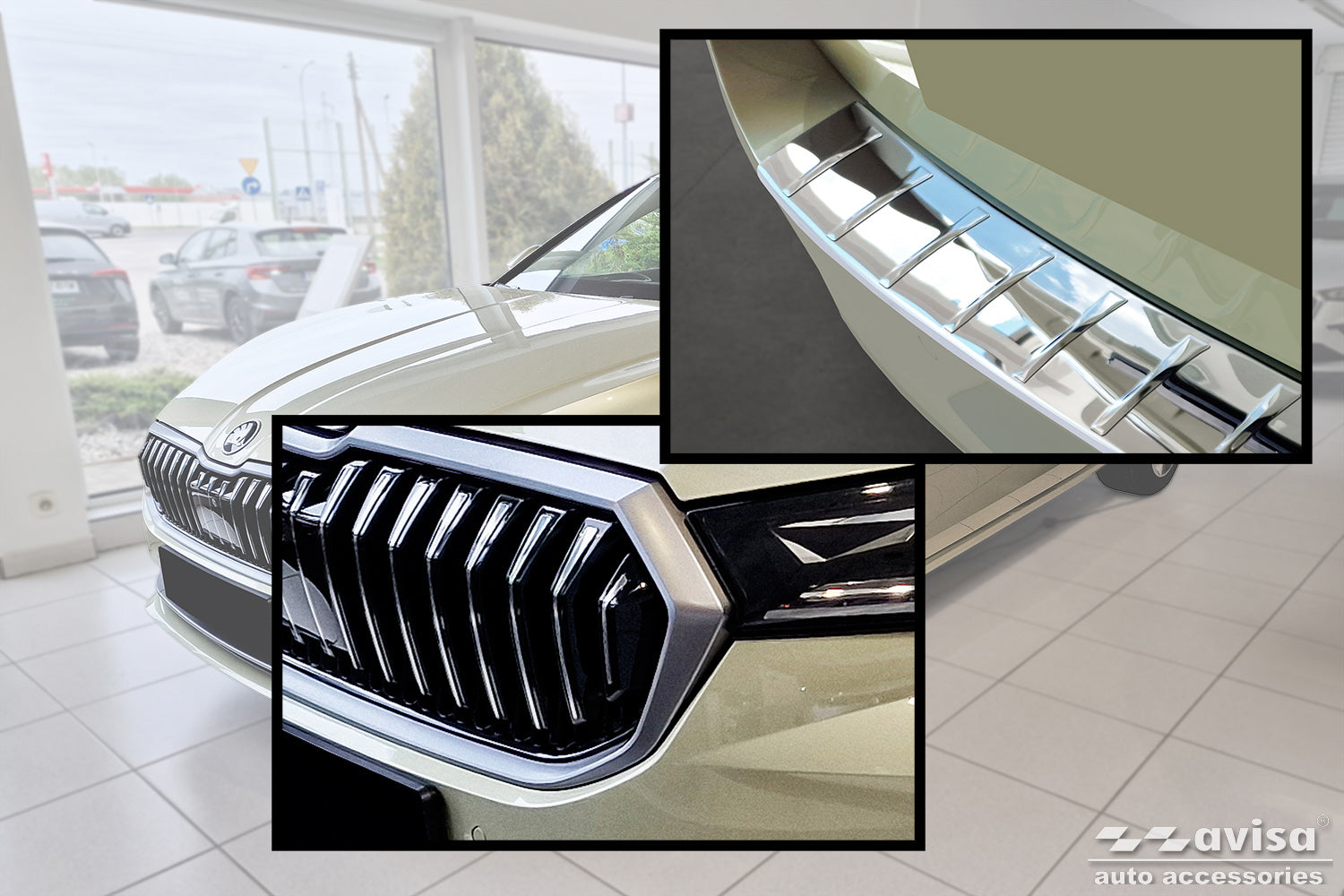 protector de parachoques trasero SKODA SUPERB COMBI plata espejo