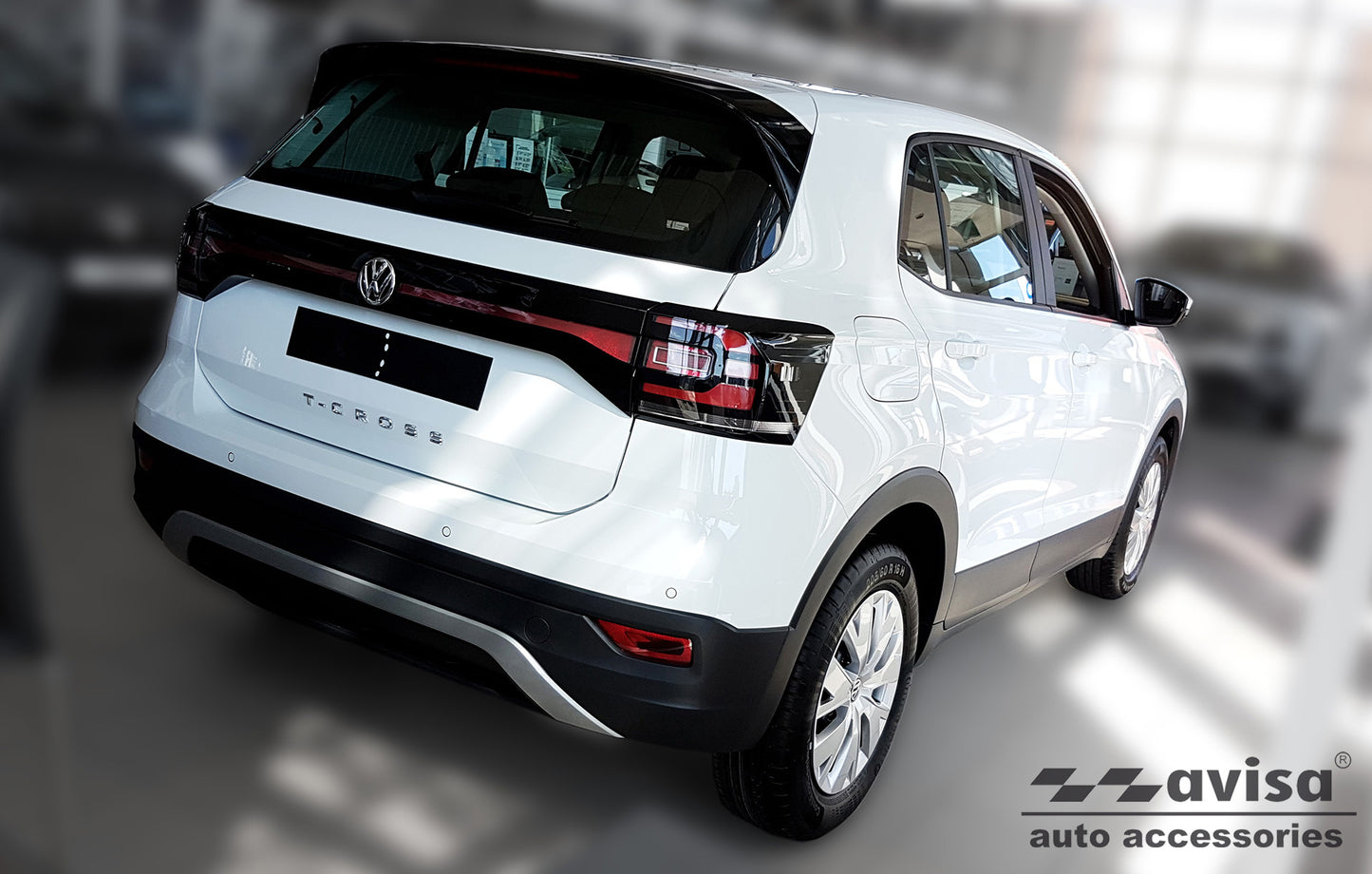 protector de parachoques trasero VW T-Cross negro fibra de carbono