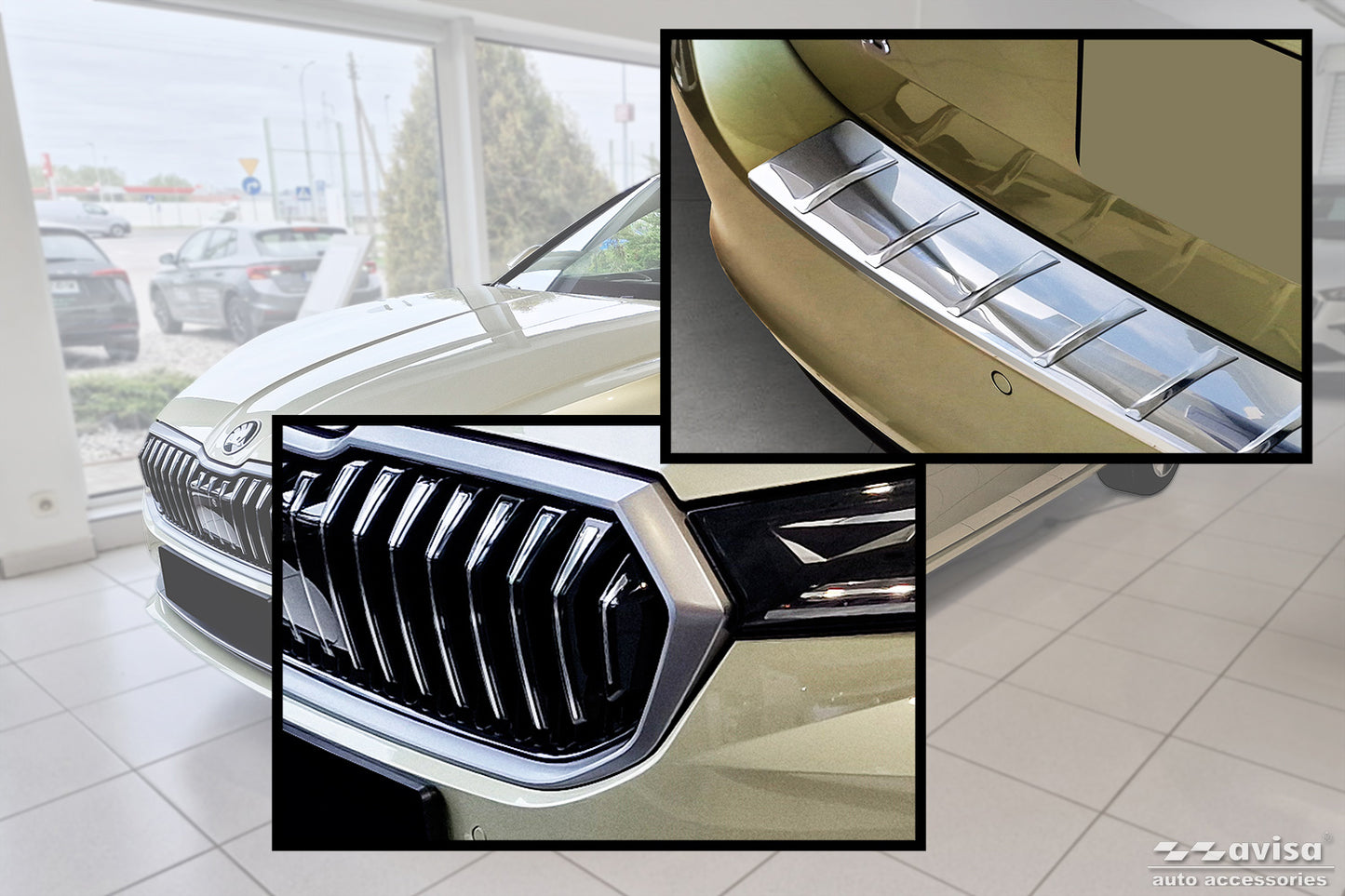 protector de parachoques trasero SKODA SUPERB COMBI plata satinado 2024+