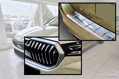 protector de parachoques trasero SKODA SUPERB COMBI plata satinado 2024+