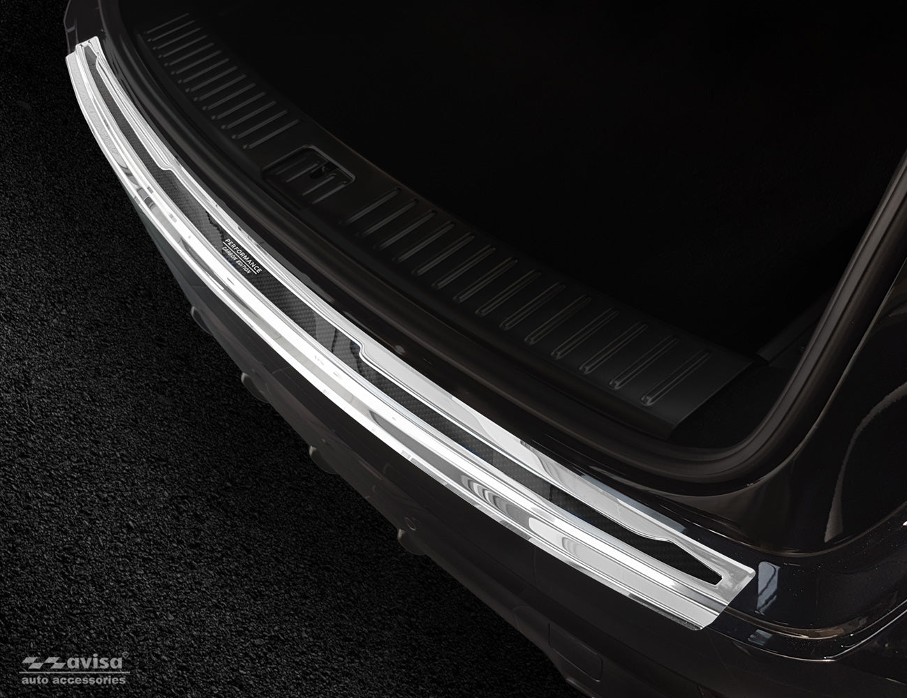 protector de parachoques trasero PORSCHE CAYENNE plata espejo, negro fibra de carbono