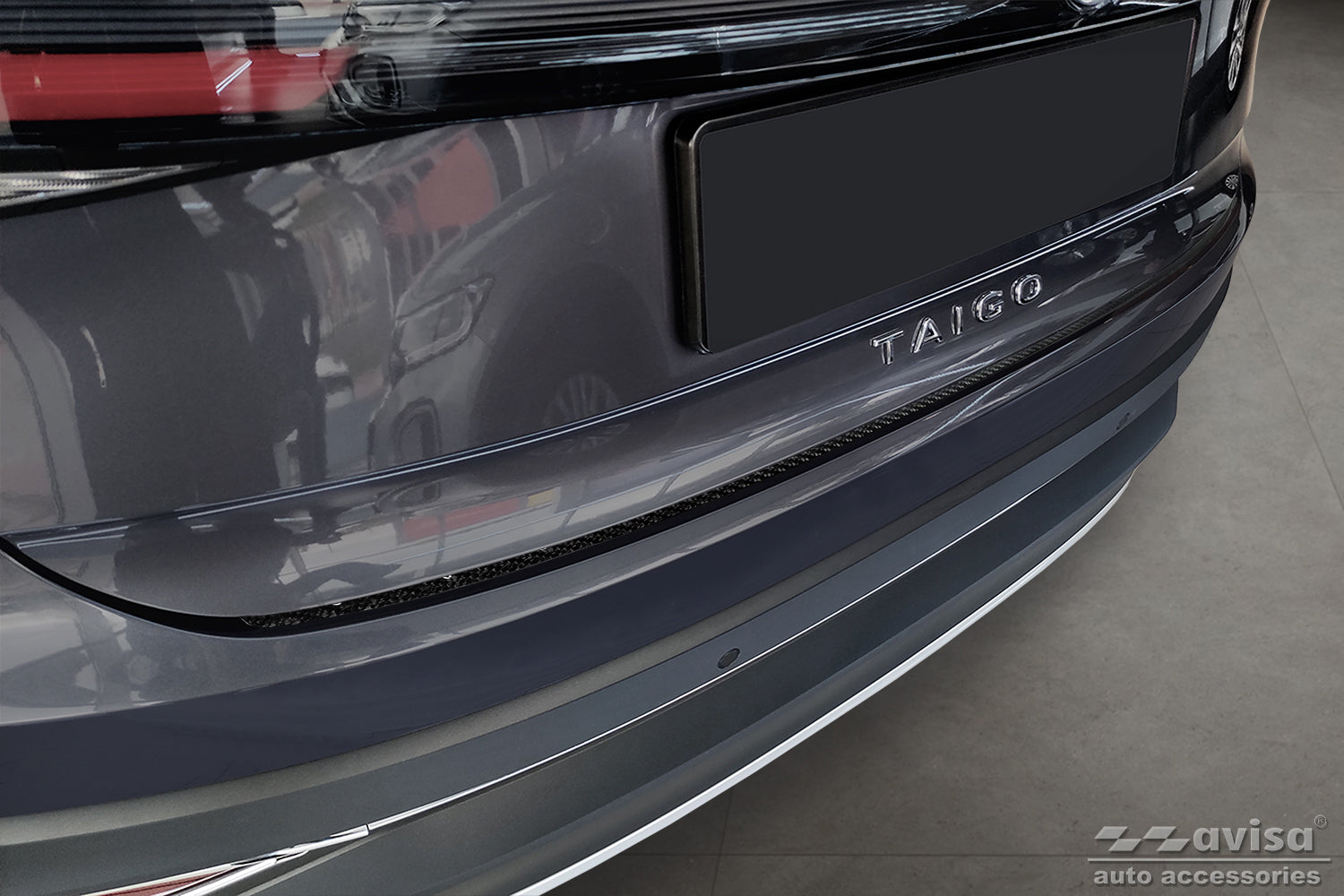 protector de parachoques trasero VW TAIGO negro fibra de carbono