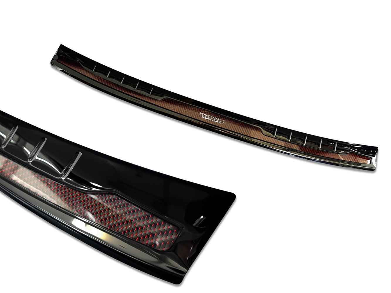 protector de parachoques trasero BMW X1 F48 negro espejo, rojo fibra de carbono
