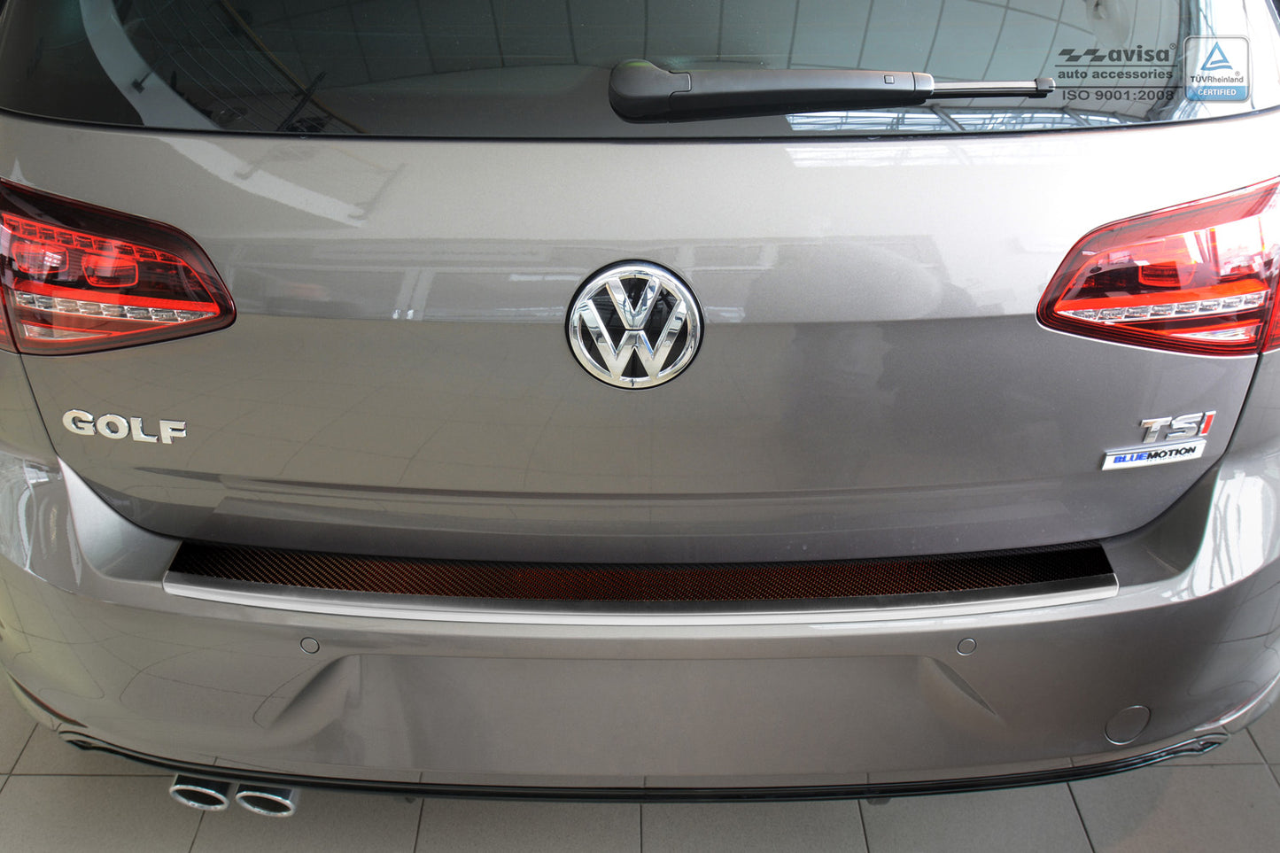 protector de parachoques trasero VW GOLF espejo acero, rojo&negro fibra de carbono