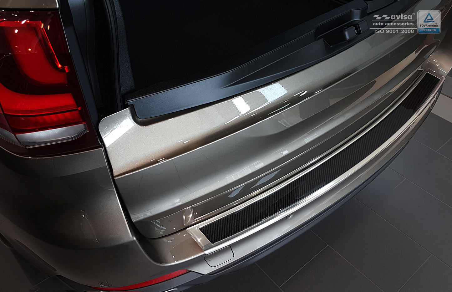 protector de parachoques trasero BMW X5 F15 plata espejo, negro fibra de carbono